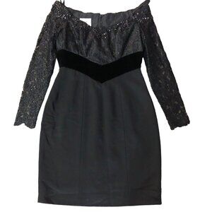 Vintage Liancarlo Dress Womens 10 Used Black Lace Sequins Beaded Lined Cocktail